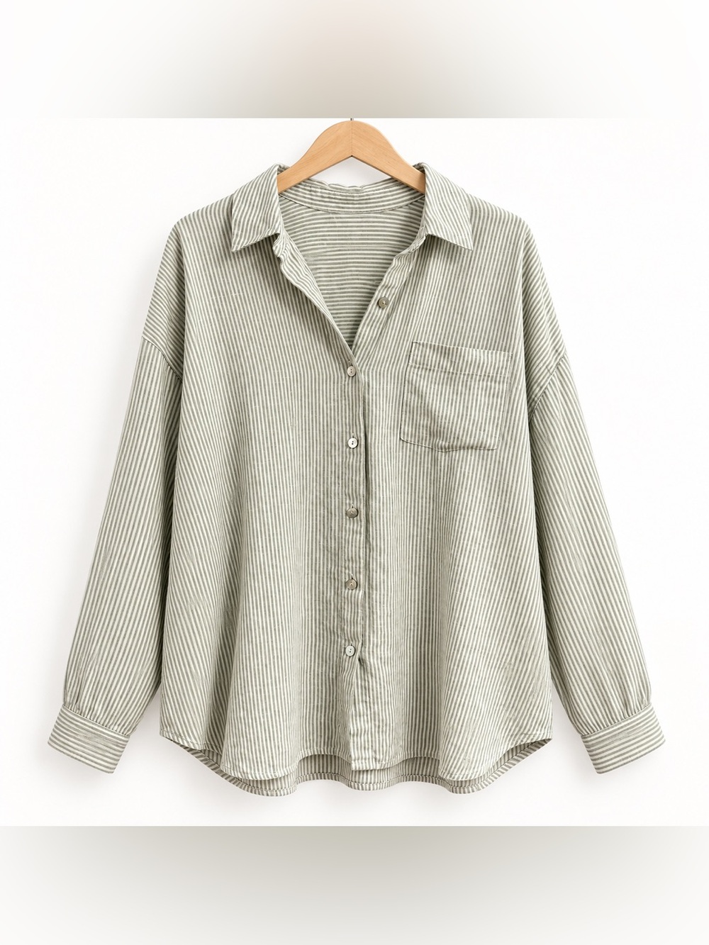 J.Jill Love Linen Essential Shirt Women’s Size L Olive Green Striped Button Down